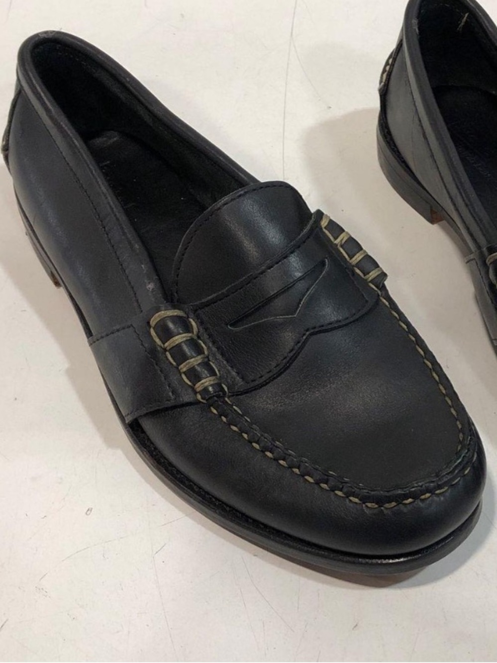 Men's Polo Ralph Lauren Black Leather Penny Beef-roll Slip-On Loafers Size 12D